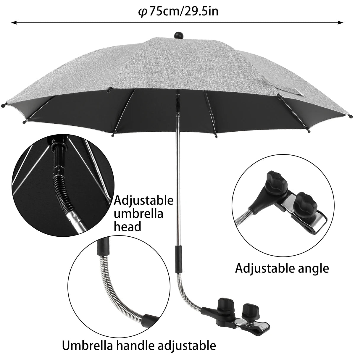 Baby Stroller Folding Umbrella Anti-UV Sun and Rain Umbrella 360° Adjustable Universal Stroller Portable Sunshade