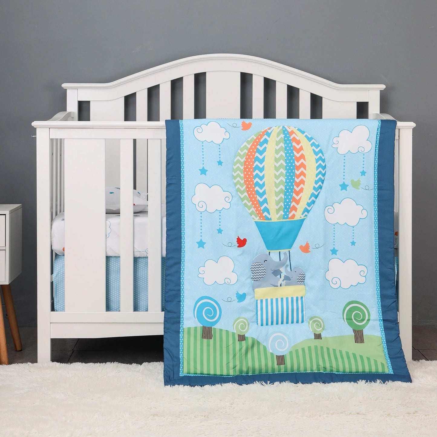 4 pcs cheep dinosaur design new design baby bedding set for boys new born-comforter, crib sheet, crib skirt and pillow case