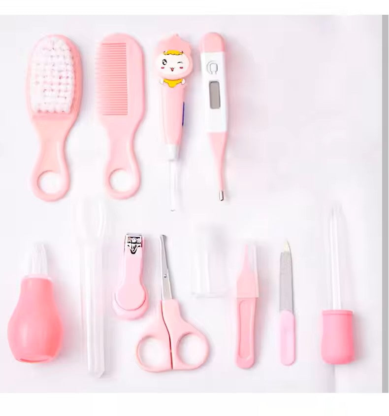 12 PCs Baby Care Kit Kids Hair Nail Healthcare Thermometer Grooming Brush Kit Clipper Scissors Kid Toiletries