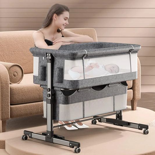 3 in 1 Baby Bassinet, Upgraded Beside Crib with 360Â° Highly Visible Mesh wall, Comfy Co-sleeper Bassinet with mattress
