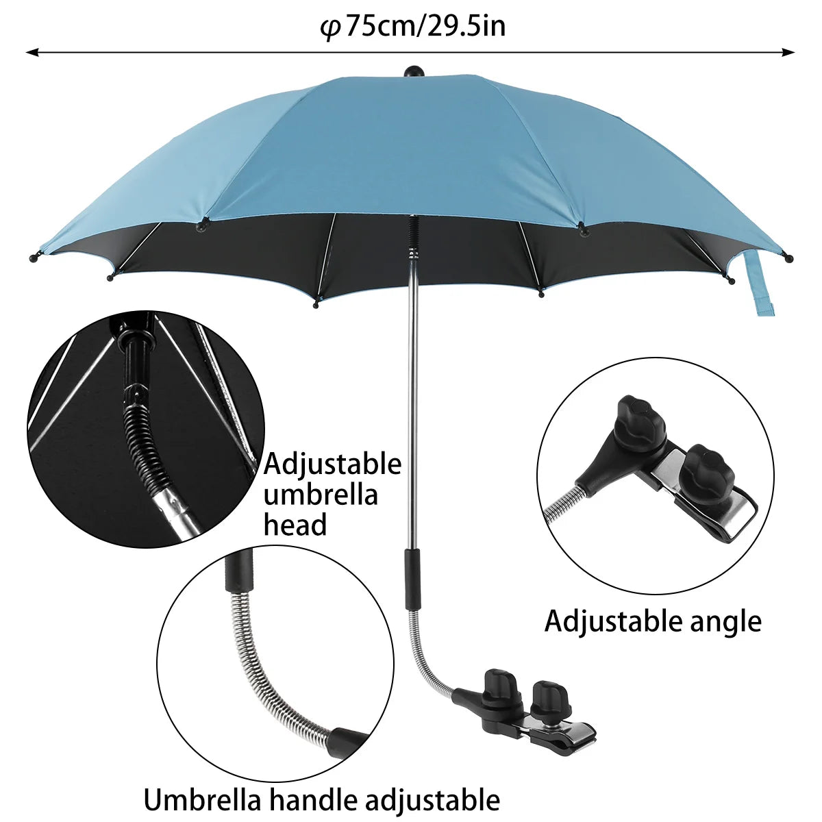 Baby Stroller Folding Umbrella Anti-UV Sun and Rain Umbrella 360° Adjustable Universal Stroller Portable Sunshade