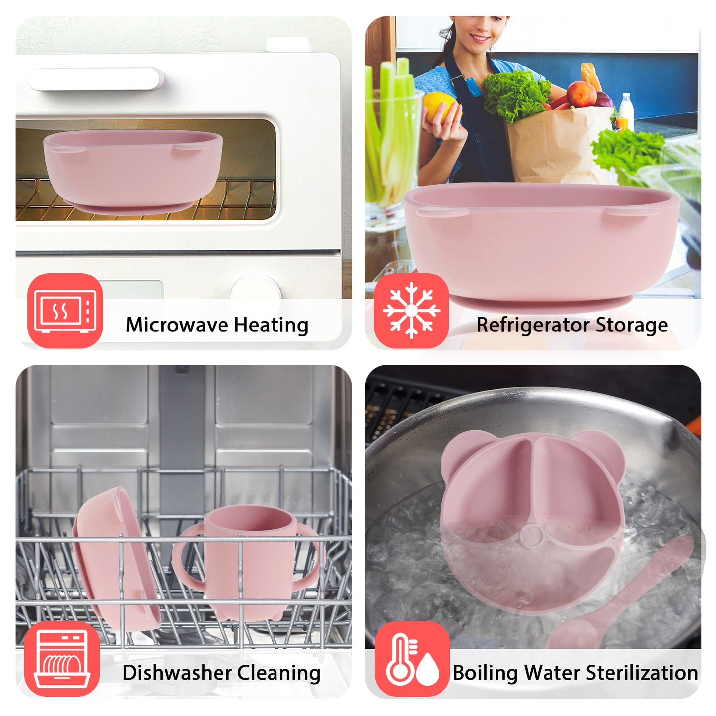 8Pcs Baby Feeding Set Silicone Baby Tableware Set Reusable Baby Led Weaning Supplies Washable Suction Baby Bowl and Plates 2