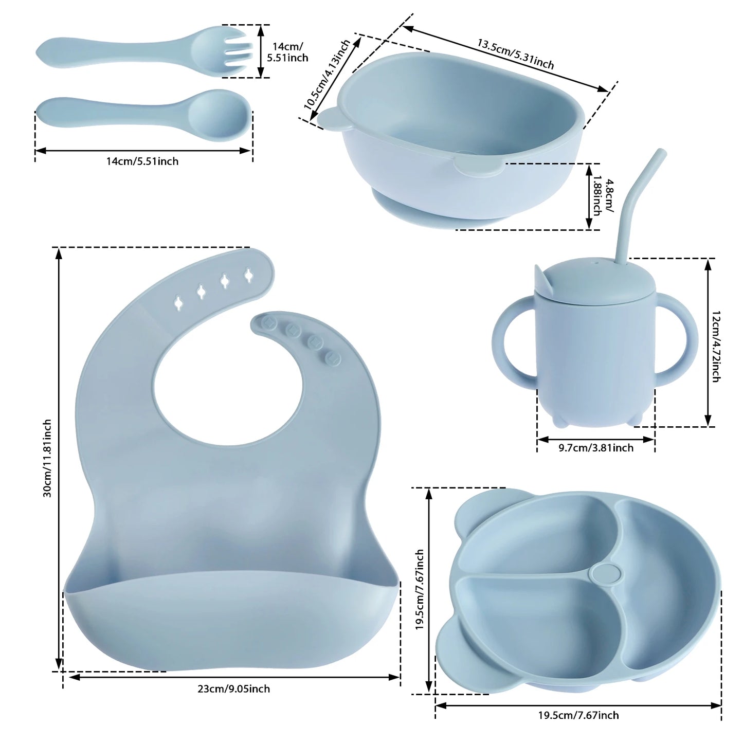8Pcs Baby Feeding Set Silicone Baby Tableware Set Reusable Baby Led Weaning Supplies Washable Suction Baby Bowl and Plates 2