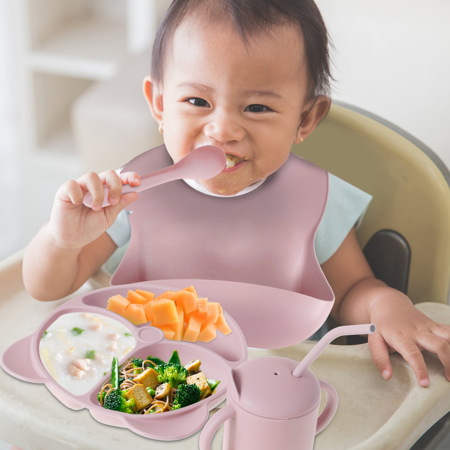 8Pcs Baby Feeding Set Silicone Baby Tableware Set Reusable Baby Led Weaning Supplies Washable Suction Baby Bowl and Plates 2