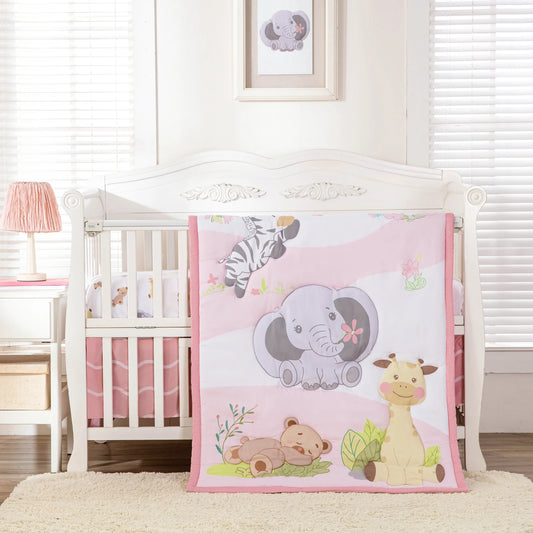 3Piece Infant Cartoon Crib Bedding Set Crib Set for Girls Microfiber kit berÃ§o para bebÃª(Baby Comforter Fitted Sheet Crib Skirt)