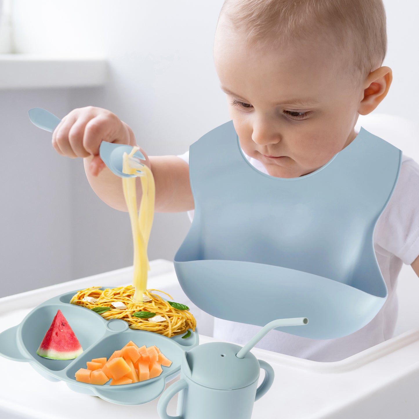 8Pcs Baby Feeding Set Silicone Baby Tableware Set Reusable Baby Led Weaning Supplies Washable Suction Baby Bowl and Plates 2