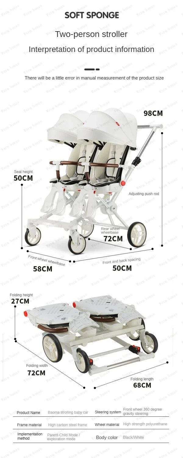 Twin Strollers Double Pushchair Baby Twin Car Lightweight BuggyPram Travel System