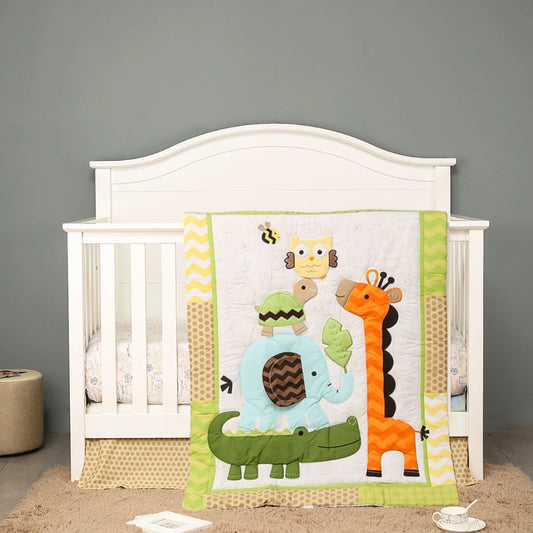 3Pcs Jungle theme Baby Cot Bedding Set baby boy nursery bedding set kit berÃ§o pra bebÃª (Baby Comforter Fitted Sheet Crib Skirt)