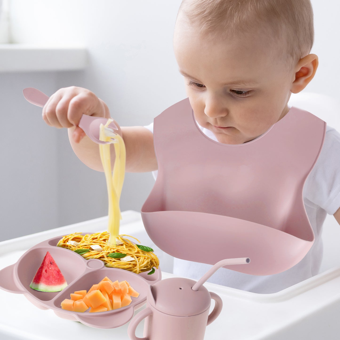 8Pcs Baby Feeding Set Silicone Baby Tableware Set Reusable Baby Led Weaning Supplies Washable Suction Baby Bowl and Plates 2