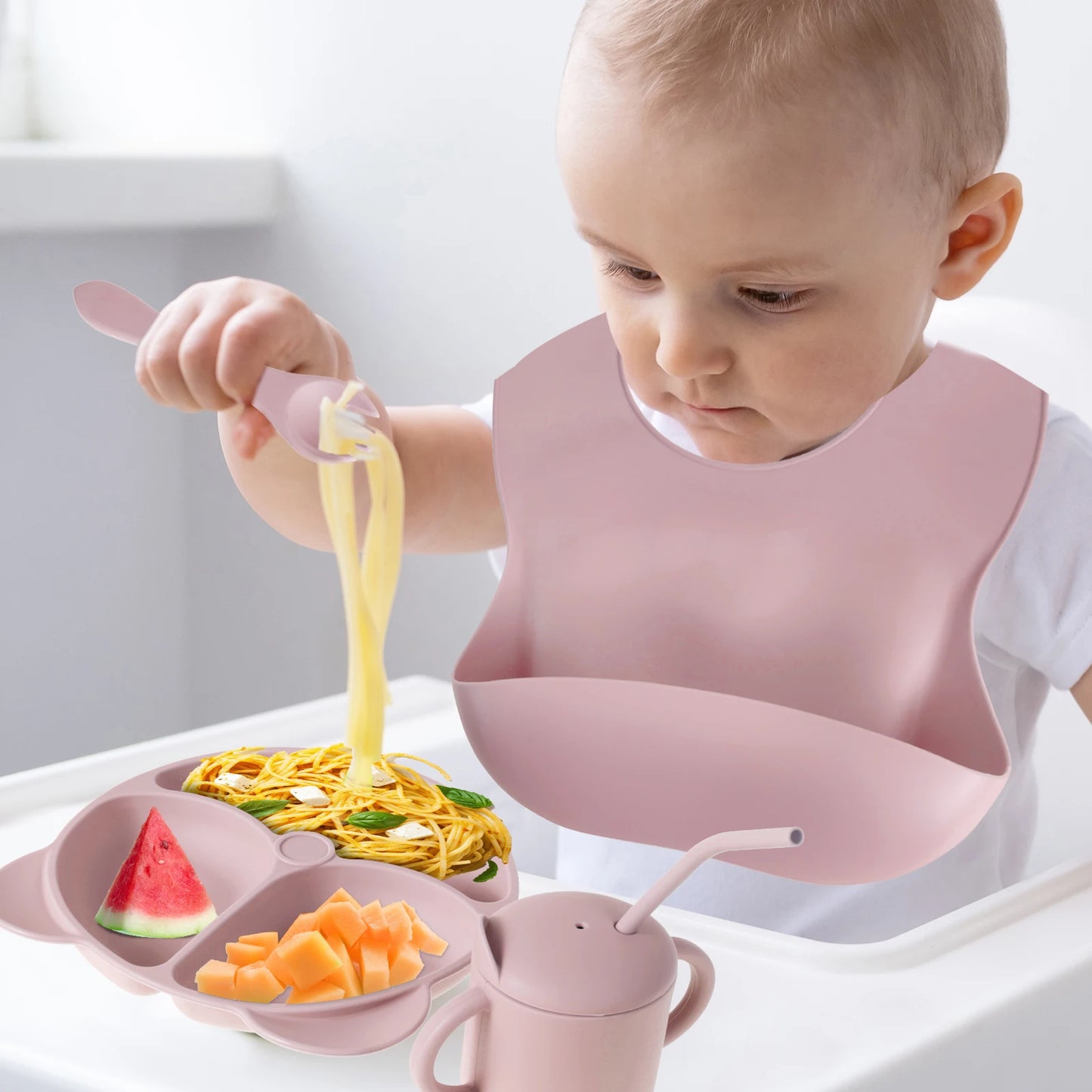 8Pcs Baby Feeding Set Silicone Baby Tableware Set Reusable Baby Led Weaning Supplies Washable Suction Baby Bowl and Plates 2