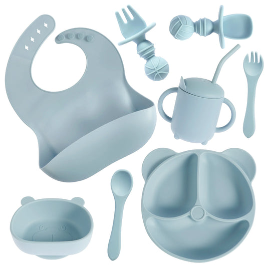 8Pcs Baby Feeding Set Silicone Baby Tableware Set Reusable Baby Led Weaning Supplies Washable Suction Baby Bowl and Plates 2