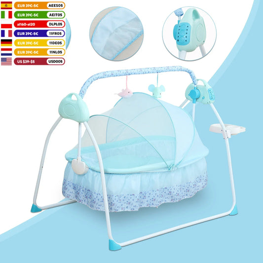 0-18 months Electric Kid Baby Crib Cradle Infant Rocker Auto-Swing Sleeper Bed Cot Bluetooth Blue 25kg