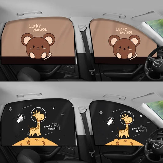 Car Cartoon Cute Animal Magnet Parasol Side Window Sunshades Windshield Sunshade Auto Window Sunshade Cover for Children Baby