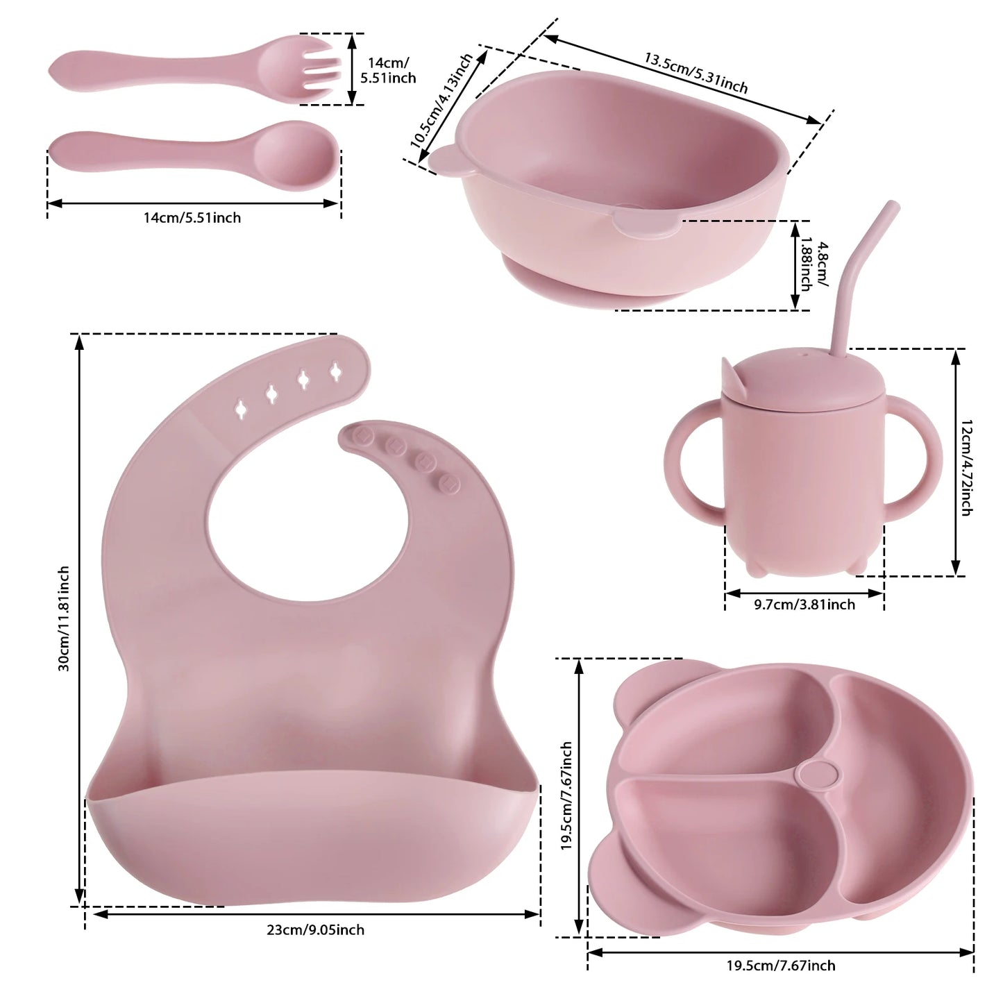 8Pcs Baby Feeding Set Silicone Baby Tableware Set Reusable Baby Led Weaning Supplies Washable Suction Baby Bowl and Plates 2
